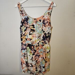 Material Girl Floral Sleeveless Romper Multicolor Sleeveless Pockets Juniors
